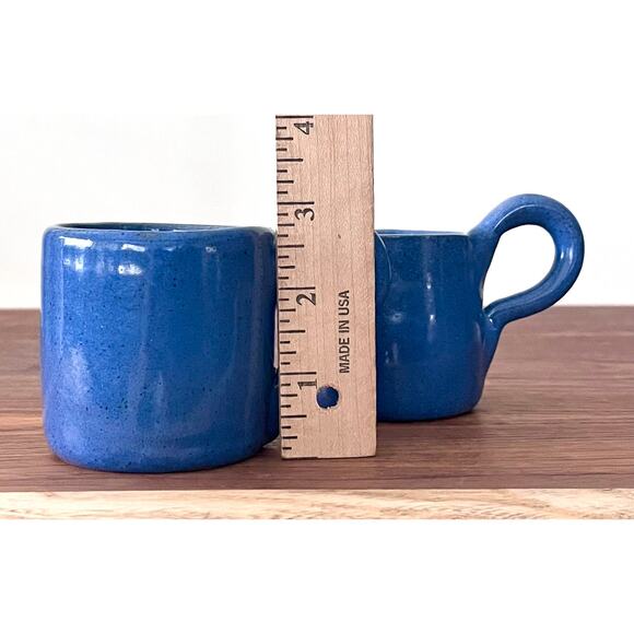 Petite Handmade Pottery Coffee Tea Mug Cup Set of 2 Royal Blue - Picture 8 of 8